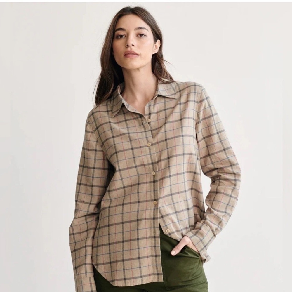 Jenni Kayne lightweight flannel in taupe/beige plaid.  Size M.